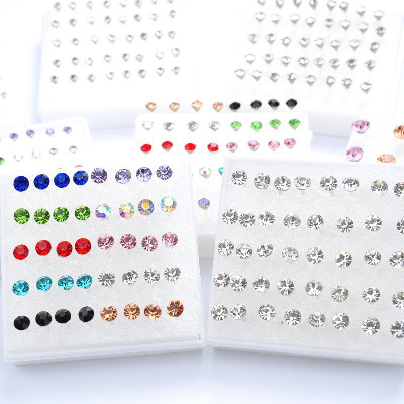 Set 20 khuyên tai đính đá đa dạng màu sắc lấp lánh trẻ trung