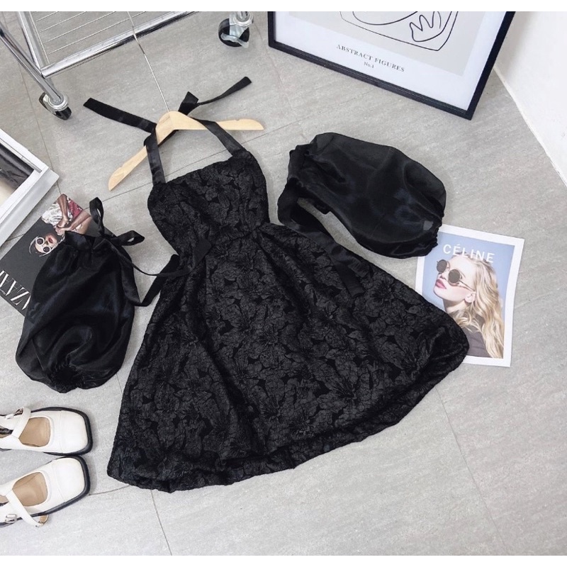 Váy 2 dây - Váy gấm hai dây bản to buộc nơ vai, May 2 lớp dày dặn sang chảnh, ôm eo tôn dáng HK Shop9720