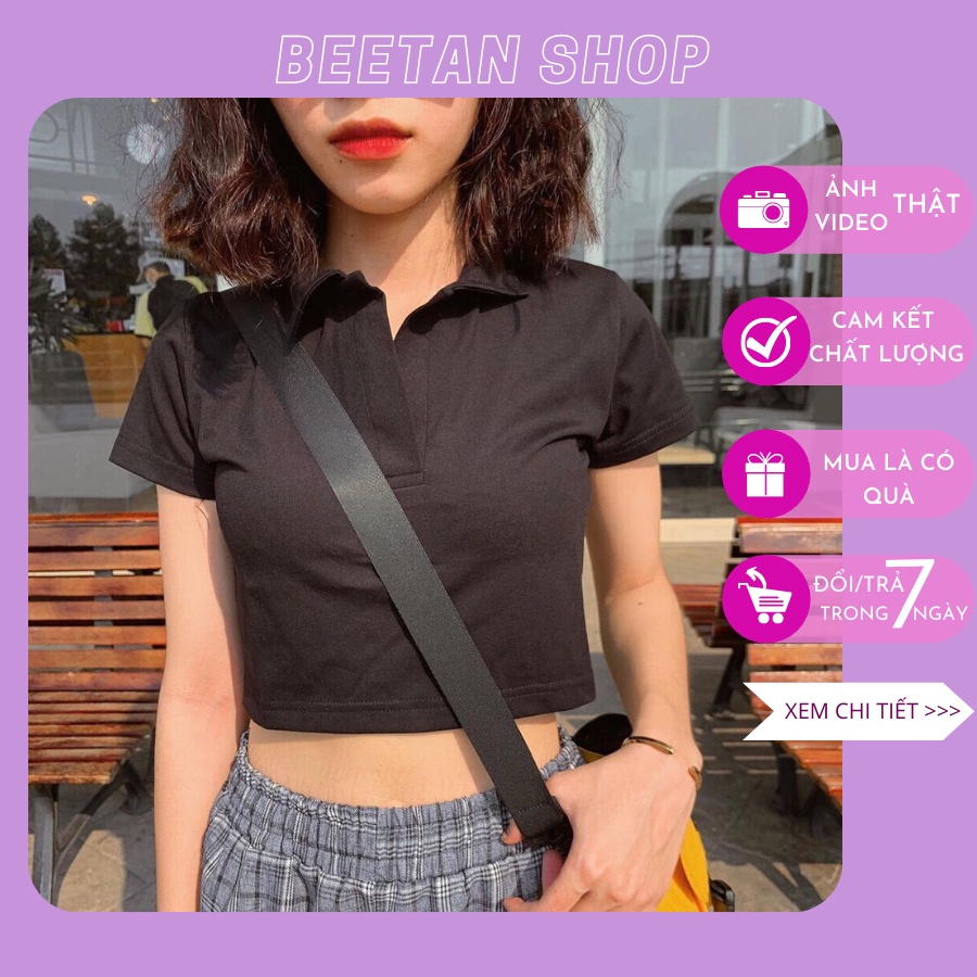Áo croptop nữ có cổ ngắn tay - áo croptop polo chất đẹp form dưới 55kg | BigBuy360 - bigbuy360.vn