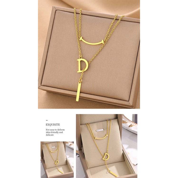 Vòng cổ Thép Titan Hai Lớp Mặt Chữ D Thời Trang Cho Nữ