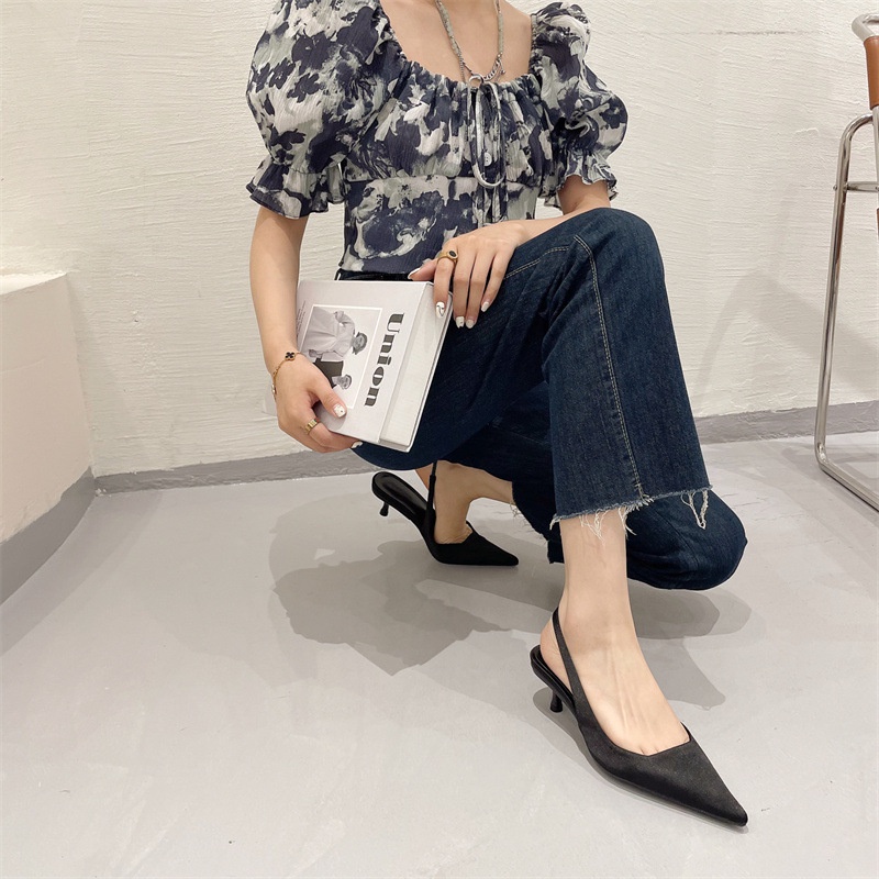 Giày Cao Gót 3CM Mũi Nhọn Hở Lưng Phong Cách Công Sở Cho Nữ