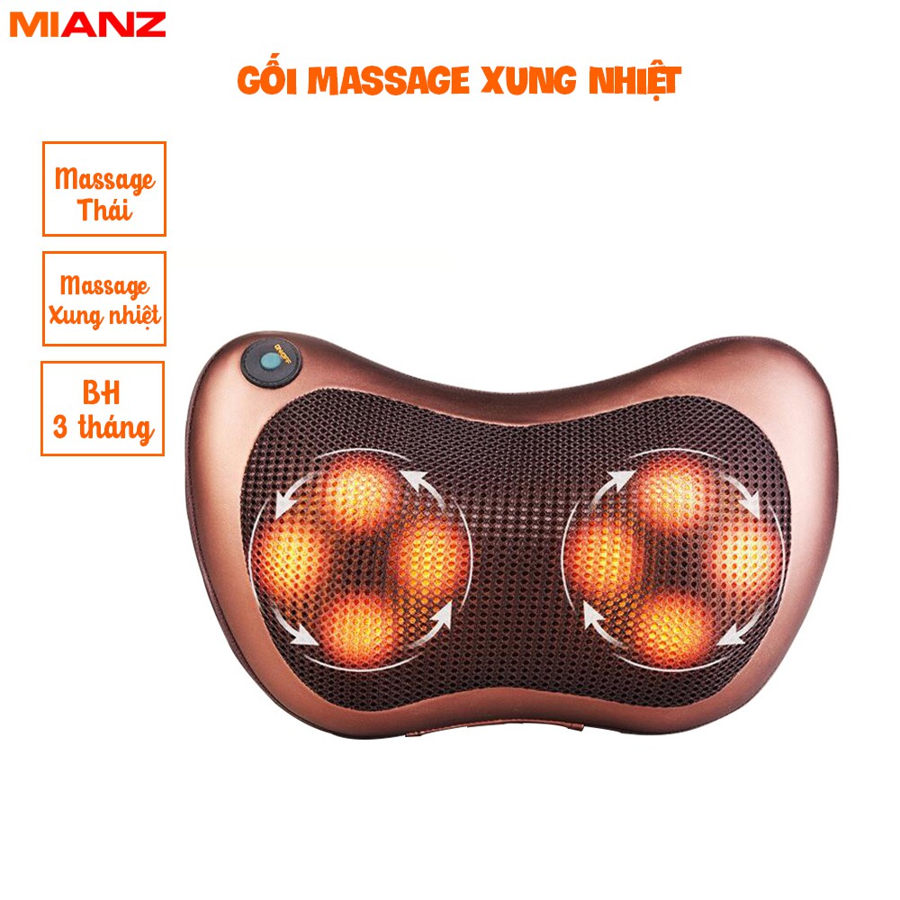 Gối massage hồng ngoại – Massage cổ 8 bi công nghệ 5D, mát xa cổ vai gáy - BH 3 tháng - Kaizo Mart