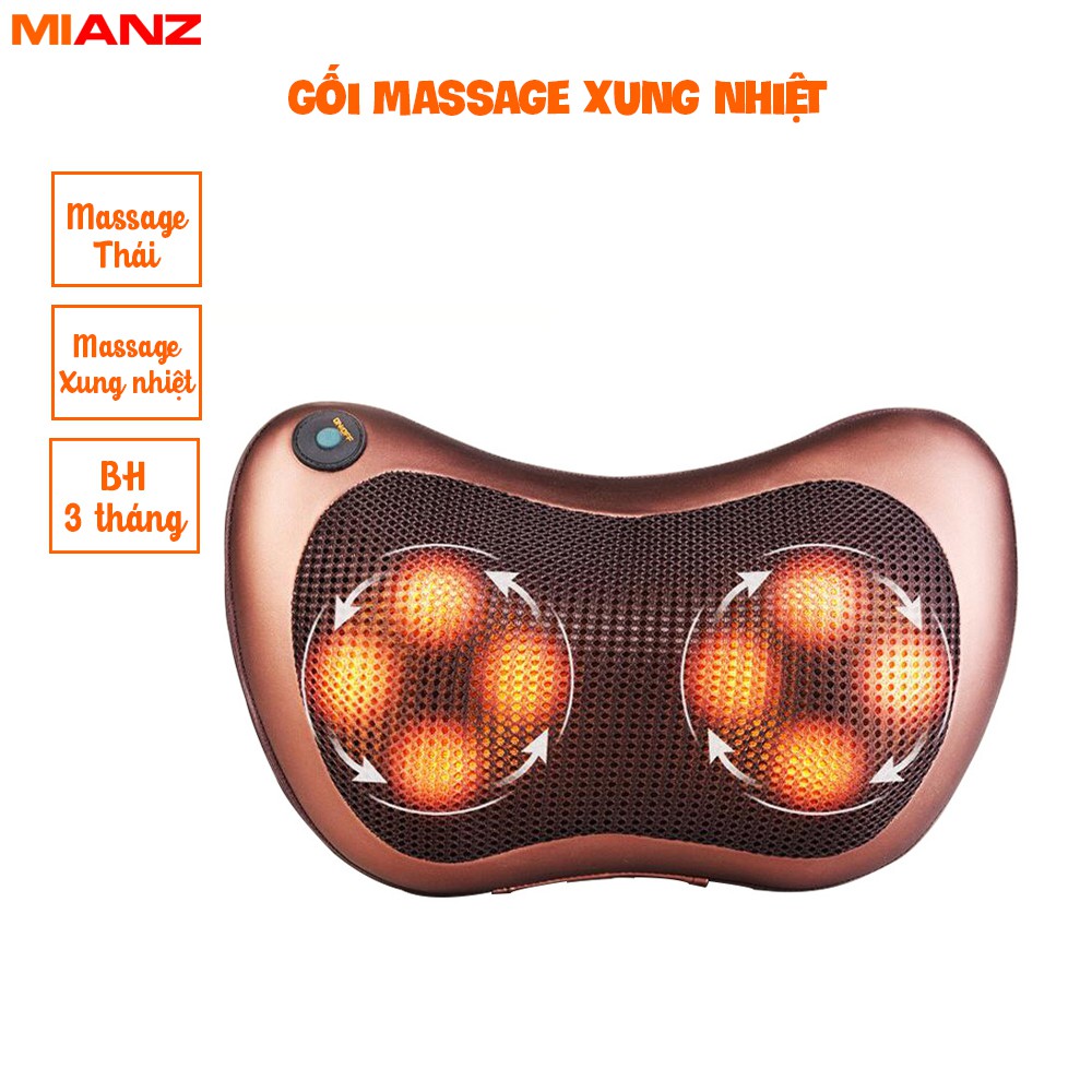 Gối massage hồng ngoại – Massage cổ 8 bi công nghệ 5D, mát xa cổ vai gáy - BH 3 tháng - MIANZ STORE