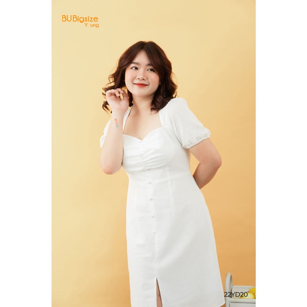 Váy đũi nhún ngực cúc bọc xẻ giữa BIGSIZE (55kg đến 95kg) - 22YD20 - [BU Bigsize Young]
