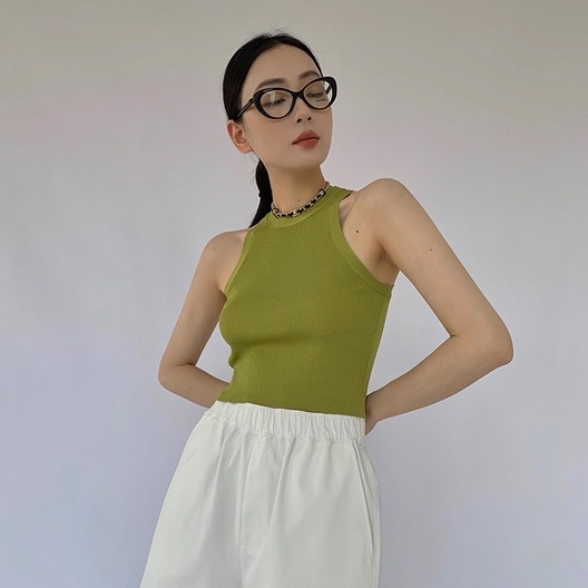 Áo dệt kim ZHELIHANGFEI sát nách dáng ngắn thời trang trẻ trung