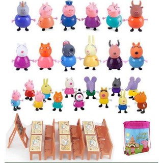 ĐỒ CHƠI LỚP HỌC PEPPA PIG 21 NHÂN VẬT + 6 BỘ BÀN GHẾ + 1 BẢNG VIẾT + 1 TÚI ĐỰNG ĐỒ