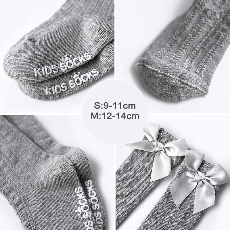 Vớ Cotton Cổ Cao Họa Tiết Sọc Đính Nơ Dễ Thương Cho Bé Gái