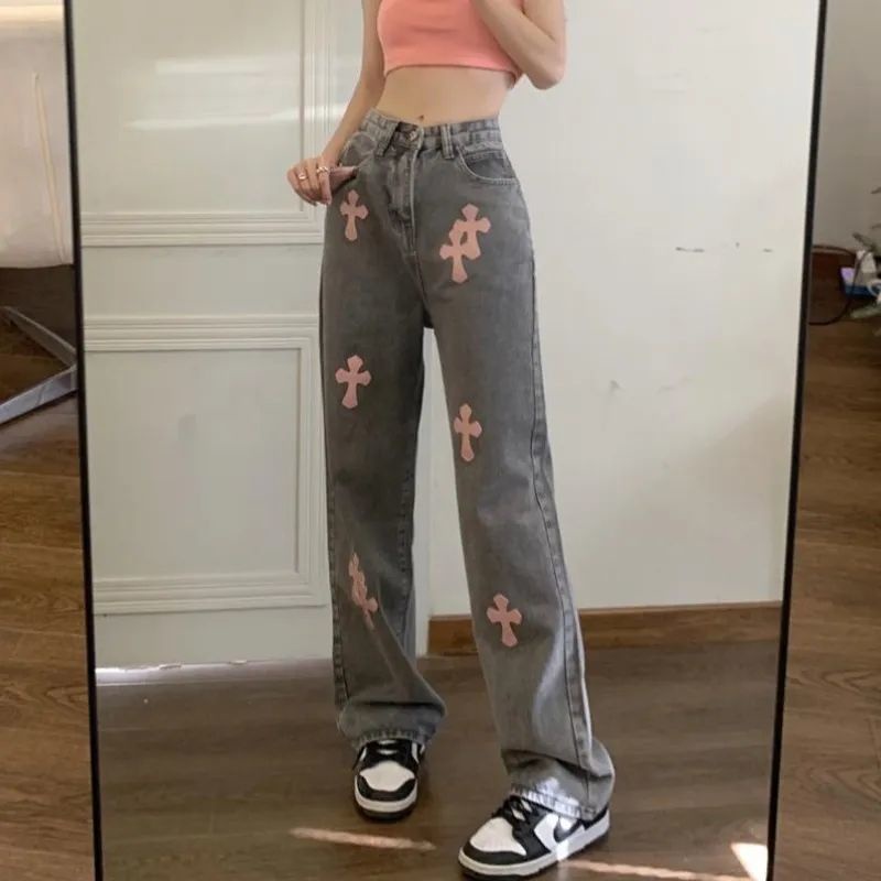 Quần Jean Dài Ống Đứng Lưng Cao Đan Dây Chéo Phong Cách Retro Mỹ Thời Trang Mùa Hè Cho Nữ
