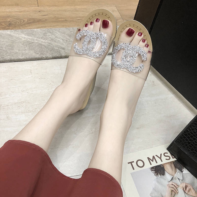 Dép Sandal Đế Xuồng Dày Quai Trong Suốt Đính Đá Thời Trang Sành Điệu