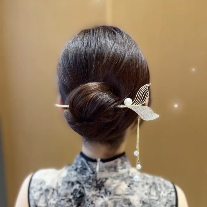 Trâm Cài Tóc Hình Đuôi Nàng Tiên Cá Đính Đá Và Ngọc Trai Nhân Tạo Đơn Giản Thời Trang