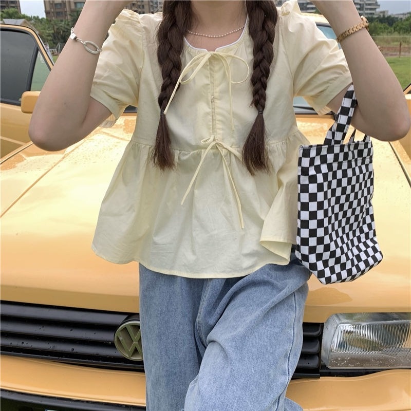 Áo Sơ Mi Tay Phồng Ngắn Phong Cách Pháp Thời Trang Mùa Hè Cho Nữ