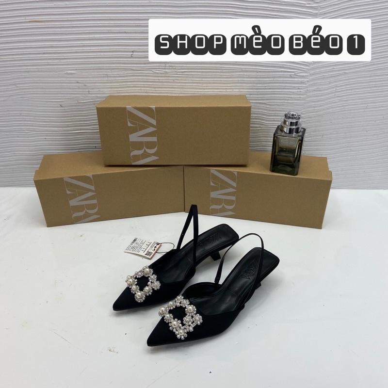Sandal zara tag đá vuông gót nhú xuất dư fullbox