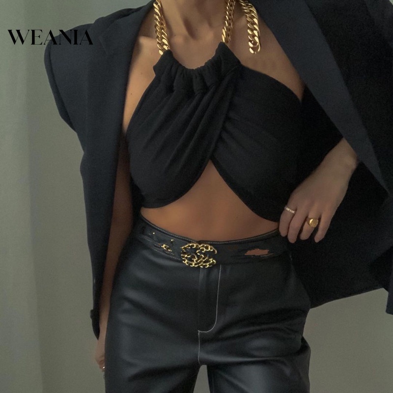 Áo croptop WEANIA D0402 hở lưng phối dây xích thời trang mùa hè cho nữ