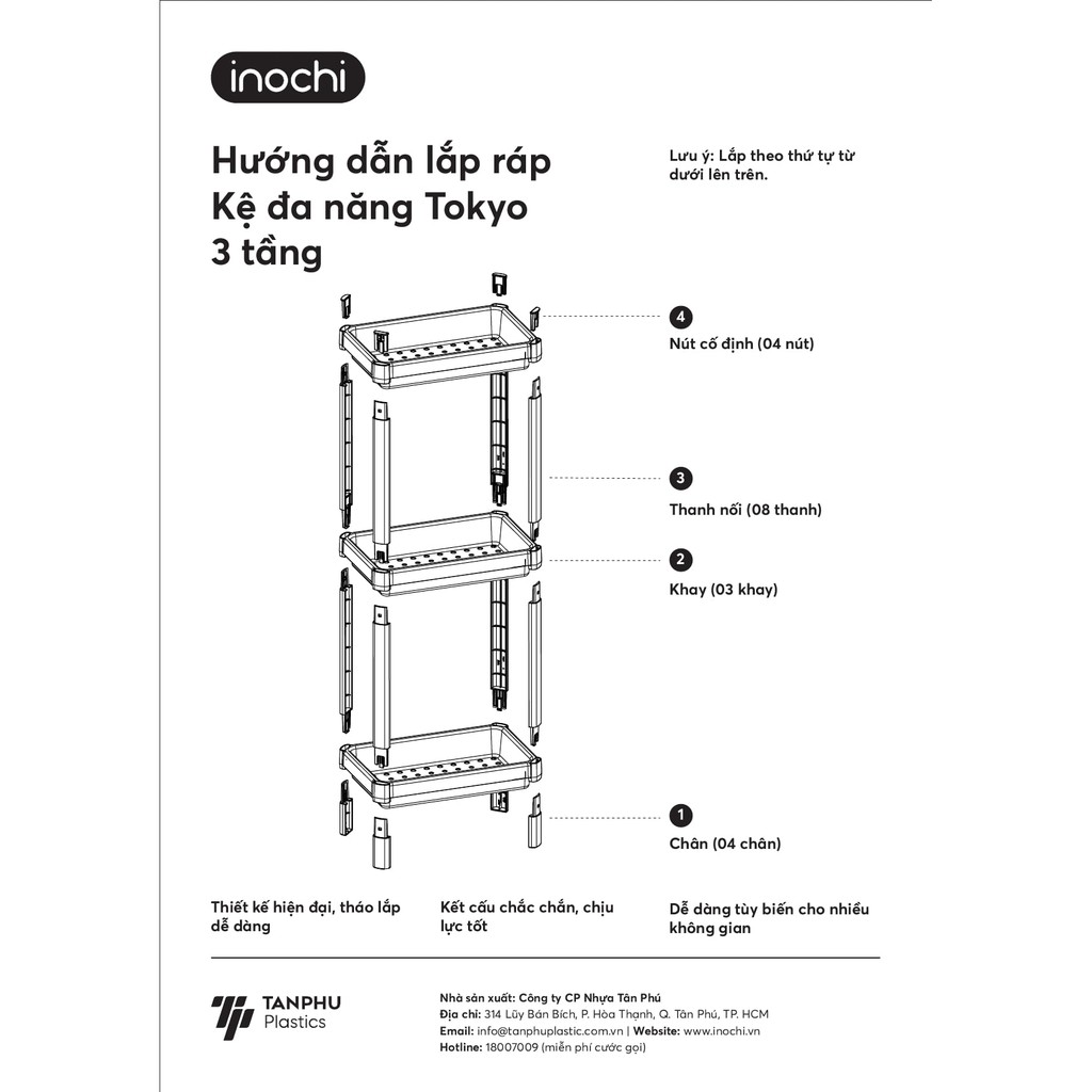 Kệ đa năng Tokyo 3 tầng - Phù hợp làm kệ gia vị, kệ phòng tắm (tiêu chuẩn Nhật Bản)