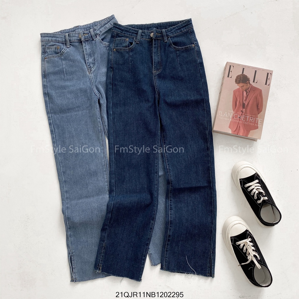 Quần jean ống rộng lai trơn cắt xẻ bên (co giãn nhẹ), quần bò nữ lưng cao thời trang ulzzang VM STYLE 21QJR11NB1202