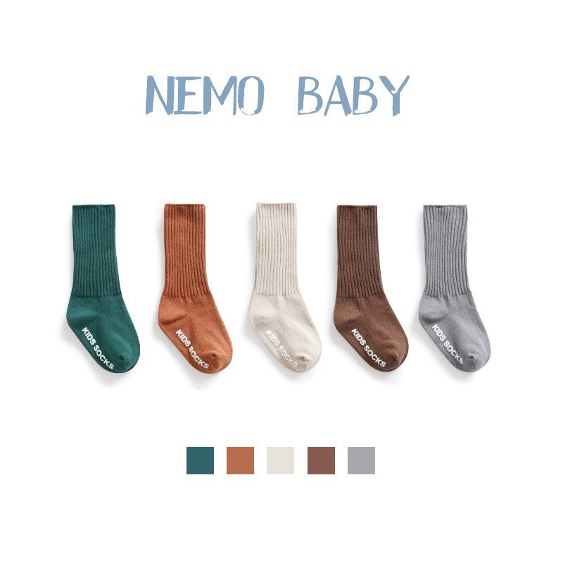 Tất vớ cho bé trai bé gái - Tất len gân tăm cao cổ bo chun nhiều màu có chống trơn trượt chính hãng Nemo Baby mesocshop