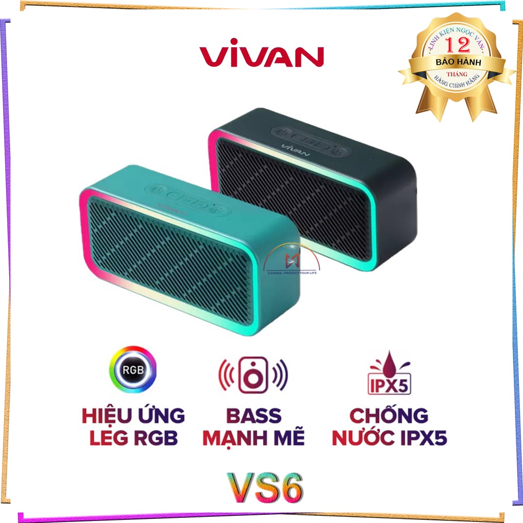Loa Bluetooth LED RGB VIVAN VS6 Công Suất 5W - Chống Nước IPX5 - Pin 1800mAh Playtime 8H