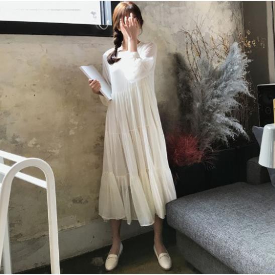 Váy trắng dài voan tầng vintage / Đầm trắng dài siêu dễ thương Đẹp ! *