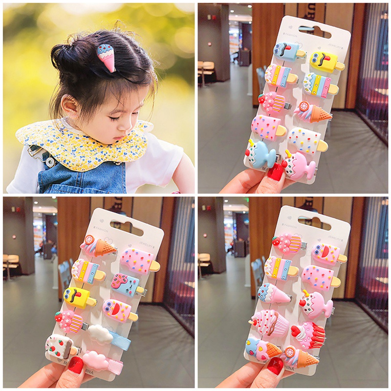 Set 10 kẹp tóc hình cây kem dễ thương cho bé gái