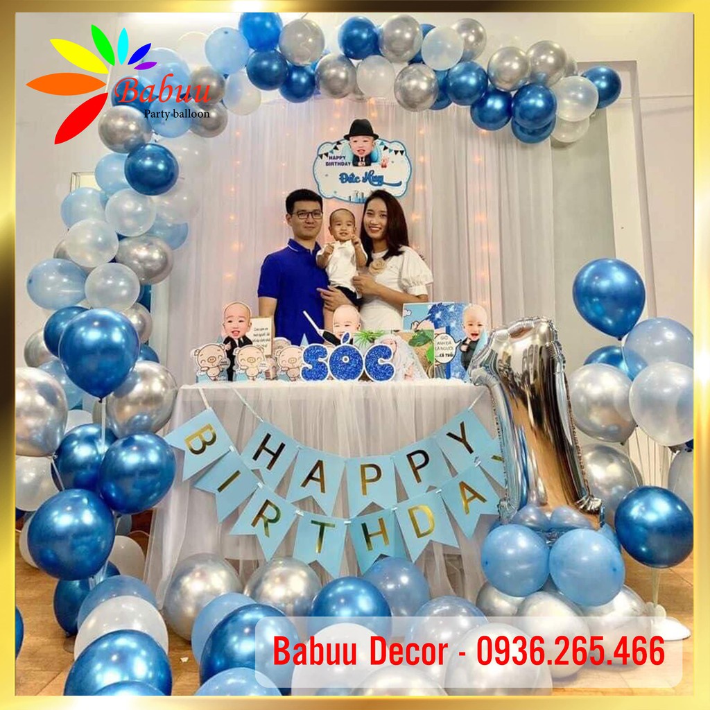 Combo set bóng trang trí sinh nhật tone xanh dương như hình