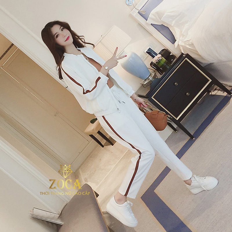Bộ thể thao thu đông dài tay nữ kéo khoá