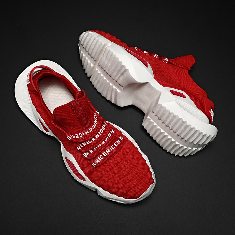 Giày Thể Thao Chạy Bộ Đế Dày Cỡ Lớn 39-47 Siêu Nhẹ Phối Lưới Thoáng Khí Và Dây Buộc Màu Trắng Đen Đỏ Cho Nam