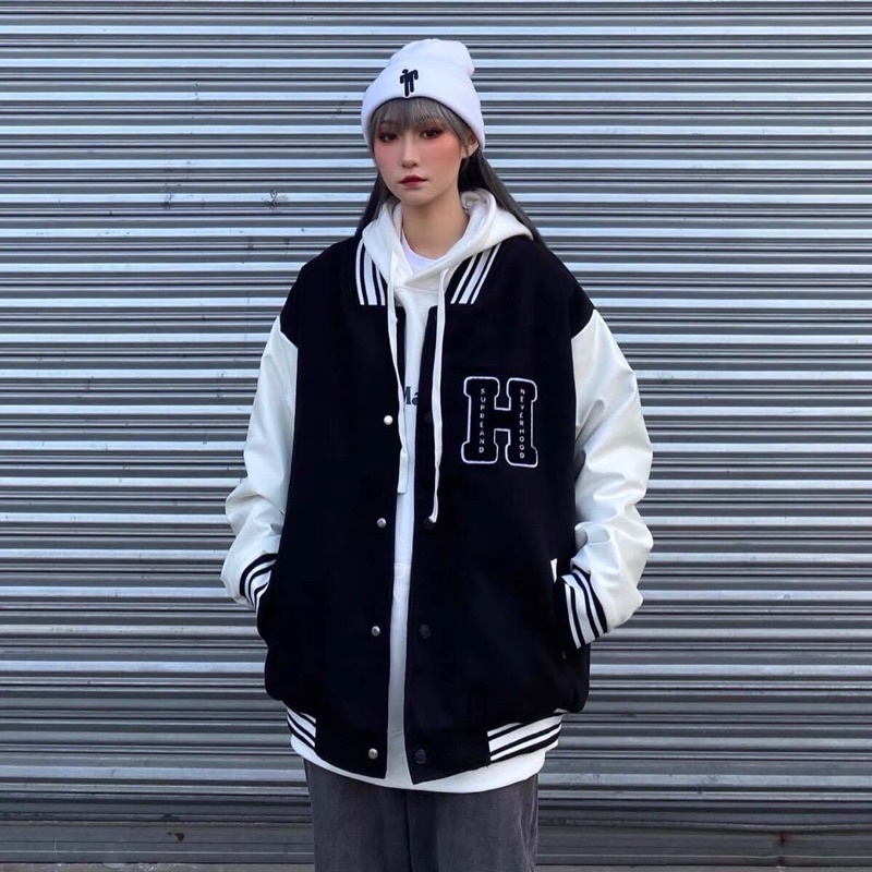 Áo Bomber Nút Bấm Nỉ Bông Unisex Thêu Vũ Trụ Ảnh Thật