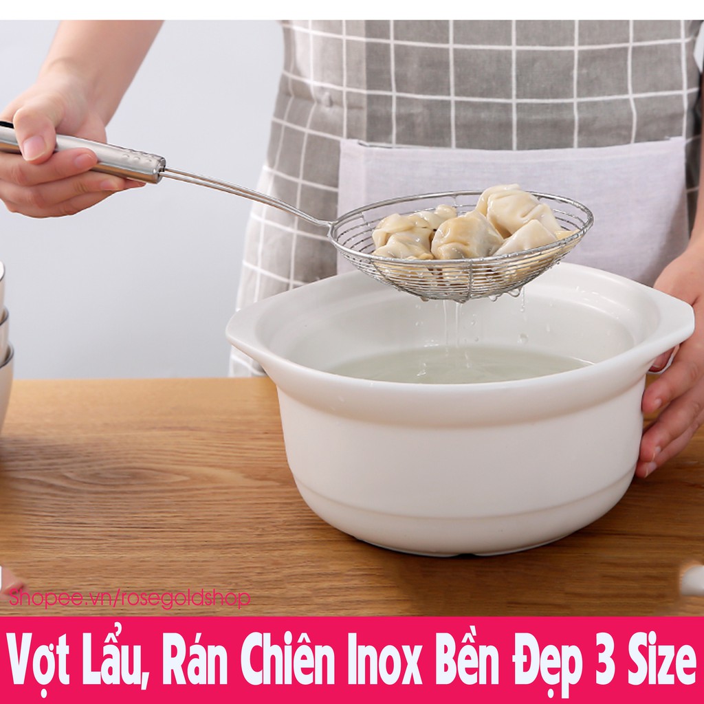 Vợt Lẩu, Rán Chiên, Chao Vòng Vớt Thức Ăn Bằng Inox Bền Đẹp 3 Size