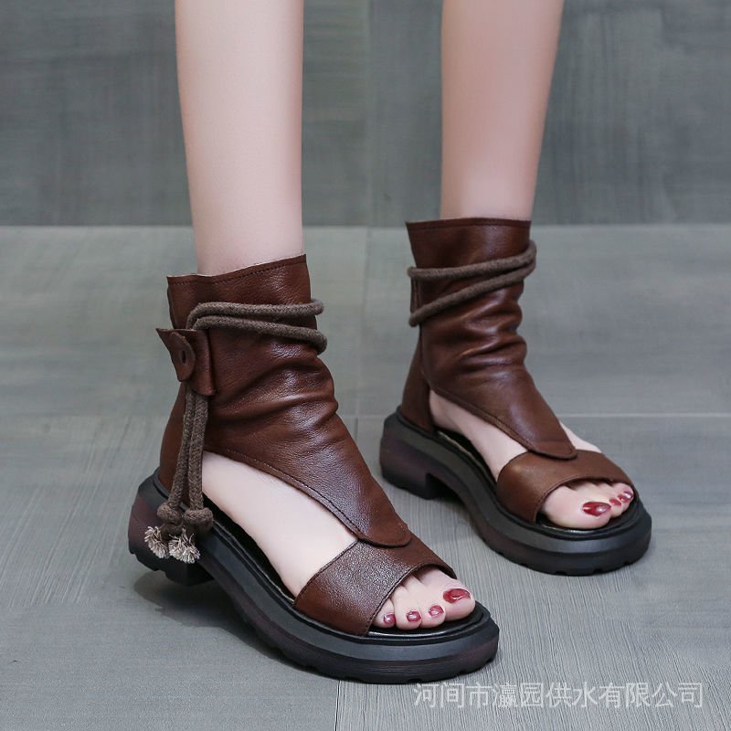 Giày Sandal Bằng Da Mềm Cổ Cao Đế Xuồng Dày Thời Trang Mùa Hè 2022 Dành Cho Nữ