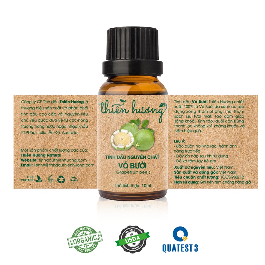 Tinh dầu Bưởi Grapefruit Thiên Hương Essential Oil, xuất sứ Việt Nam có giấy kiểm định Chất Lượng