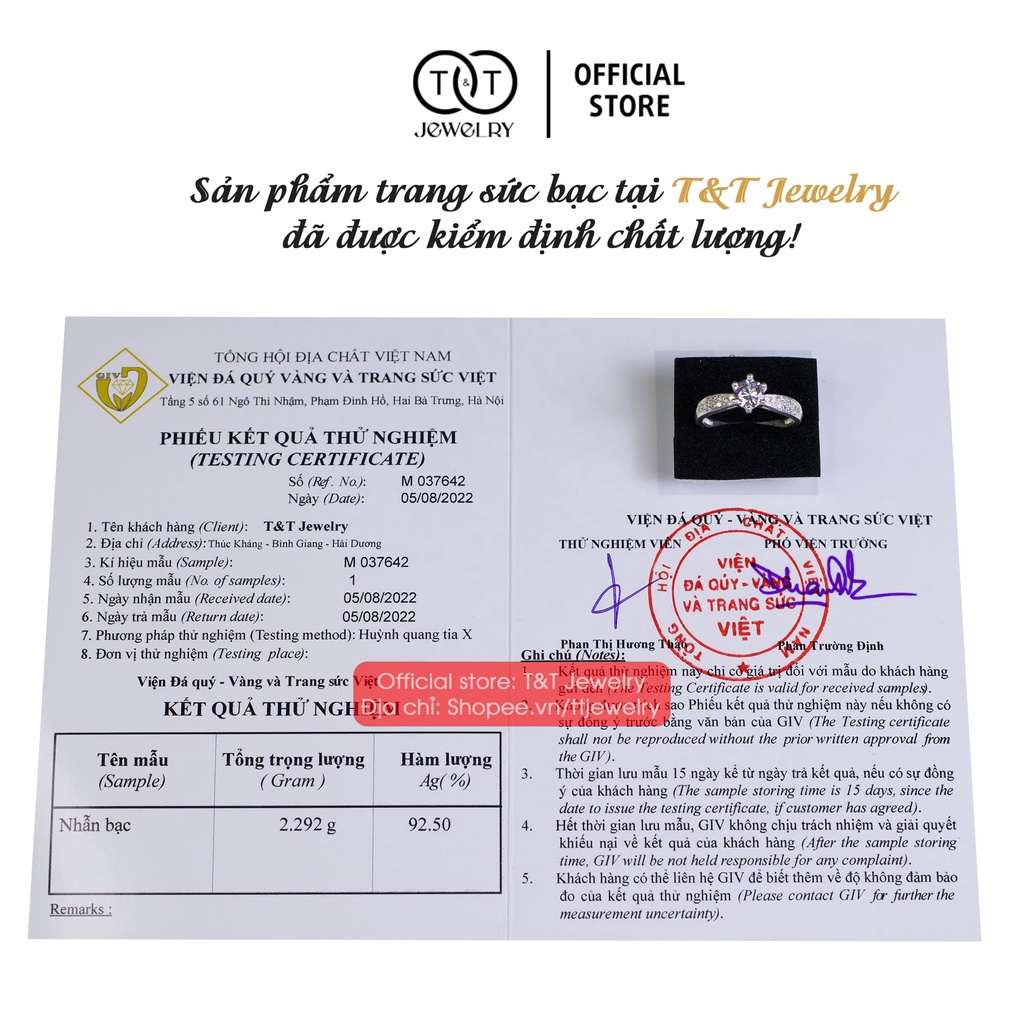 Nhẫn Bạc Nữ 6 Chấu s925 T&amp;T Jewelry cao cấp NN024