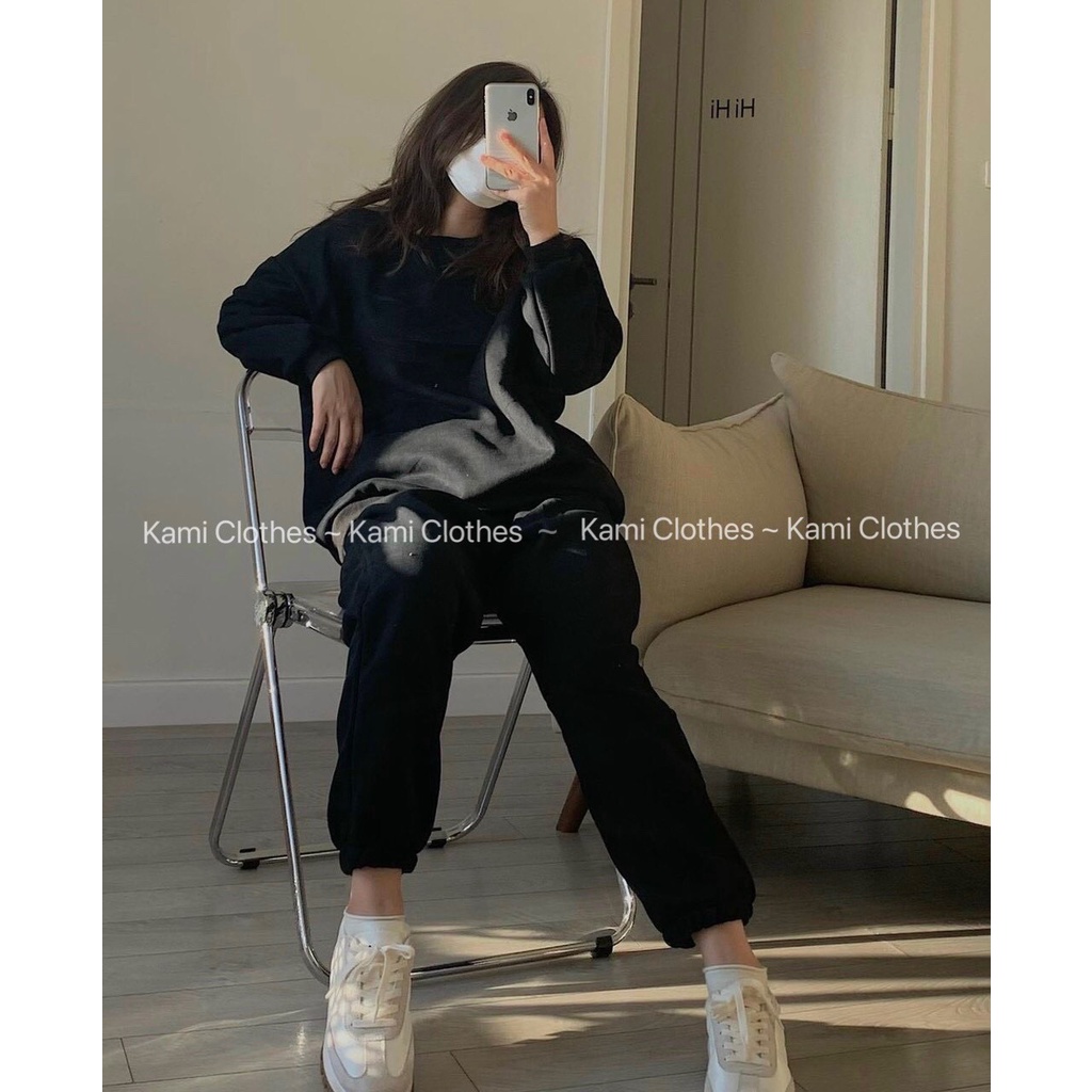 Set bộ nỉ dài tay trơn nam/nữ, set áo hoodie nỉ và quần jogger thu đông - KAMI Clothes
