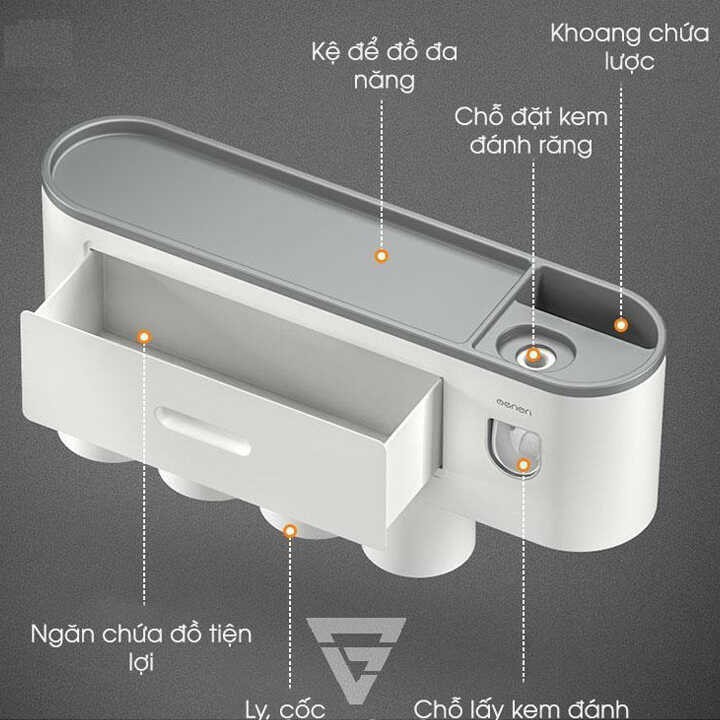 Giá Để Bàn Chải Đánh Răng 2 cốc  Đa Năng Gắn Tướng Nhà Tắm MENEN HD00014-2