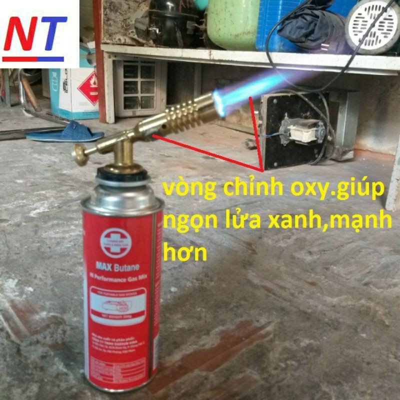 Combo đèn khò ga mini đồng nguyên chất 100% kèm 2 lon du lich