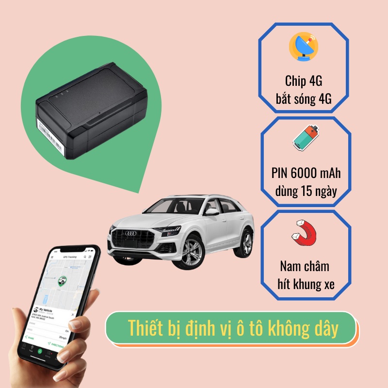 Thiết bị định vị ô tô không dây 2G PIN 15 ngày giám sát ô tô 24h không cần lắp đặt nam châm gắn khung xe nghe âm thanh