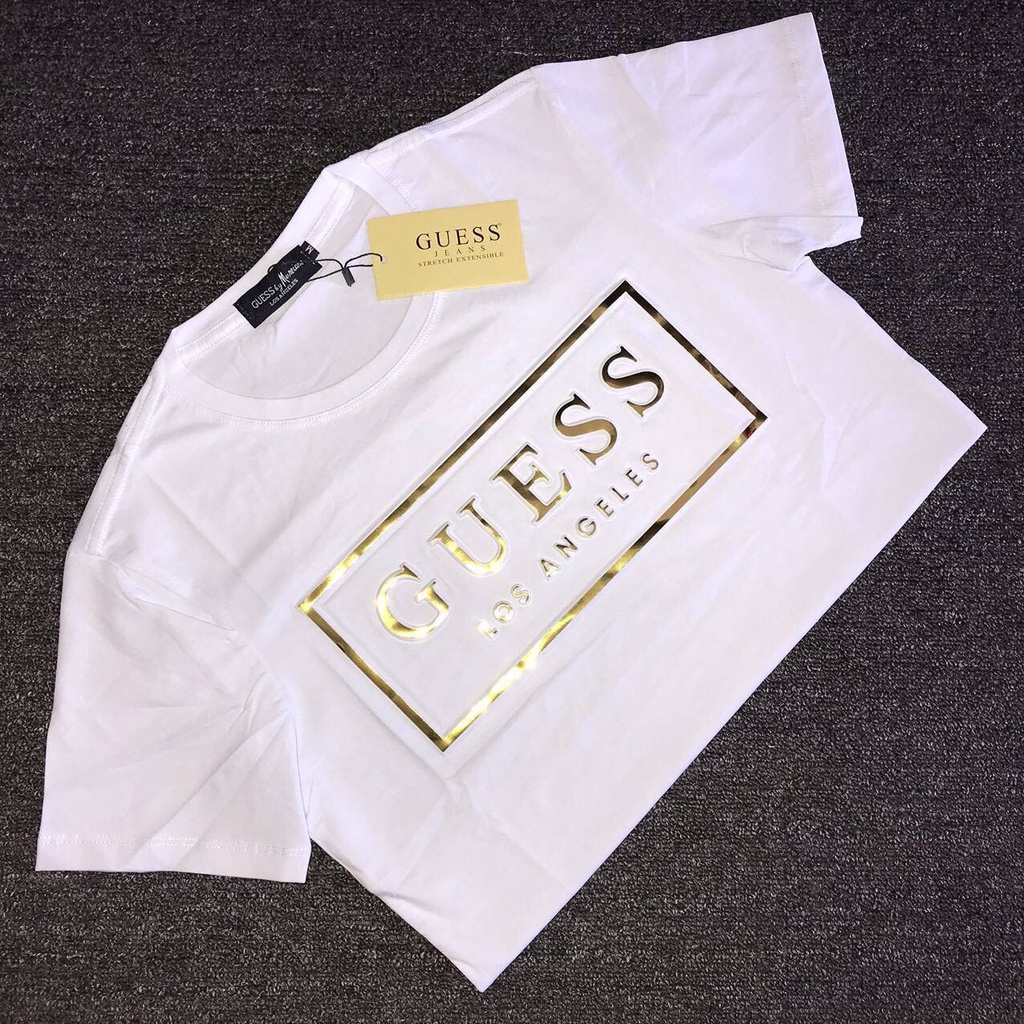 Áo Thun Tay Ngắn Cổ Vuông In logo Guess Mạ Vàng Thời Trang Mùa Hè Chất Lượng Cao Cho Nam Và Nữ XS-3XL