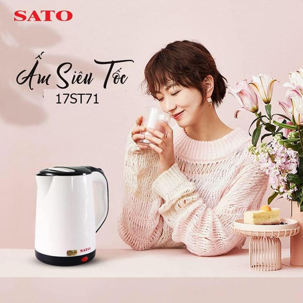 Ấm Siêu Tốc SATO 17ST71, Dung Tích 1.8L, Vỏ Nhựa Cao Cấp Cách Nhiệt.