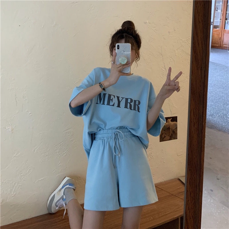 COZOK Màu Sắc set Áo Thun Ngắn Tay Form Rộng Và Quần short Thời Trang Dành Cho Nữ
