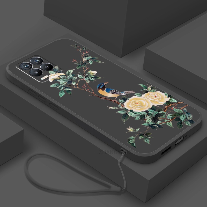 Ốp Điện Thoại TPU Mềm Họa Tiết Hoa Và Chim Có Dây Đeo Cho Realme 8 8 pro