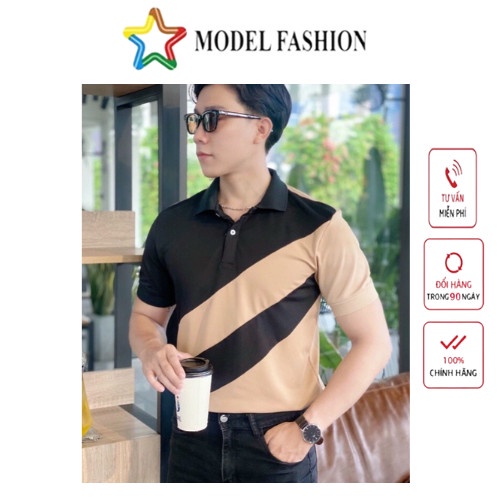 Áo thun polo nam cổ bẻ họa tiết sọc chéo chất liệu vải cá sấu Cotton mềm mịn Model Fashion