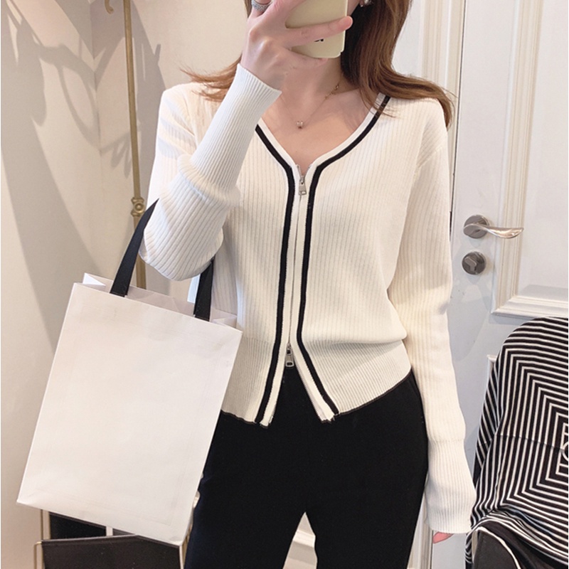 Áo khoác cardigan dệt kim tay dài dáng ôm phối khóa kéo thời trang cho nữ | BigBuy360 - bigbuy360.vn