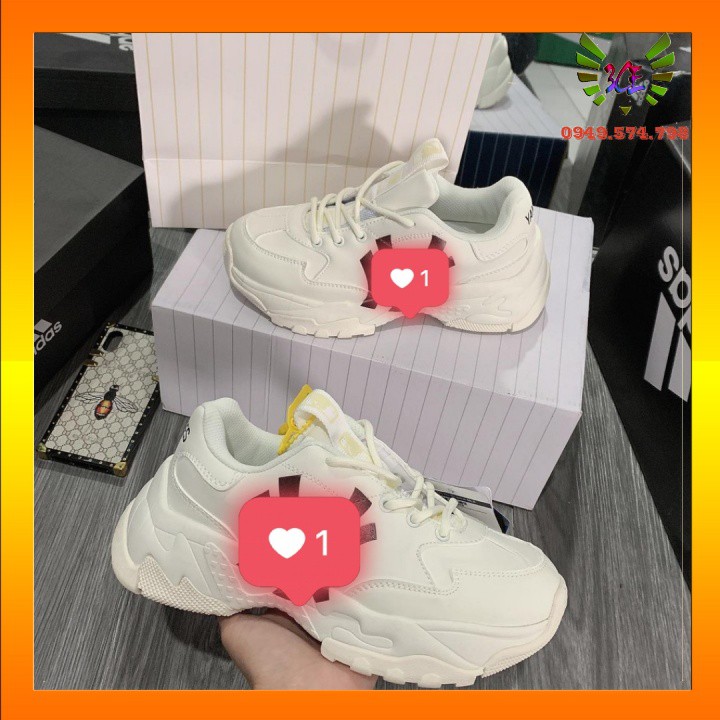 Giày sneaker đế cao be sữa  chữ  đen [hỗ trợ đổi trả] cho nam nữ