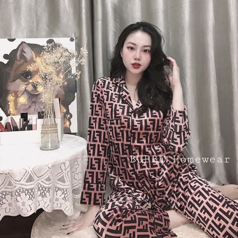 Đồ bộ thu đông nữ,Đồ bộ nhung nhật họa tiết chữ F SOMNIA, pyjama,  bộ mặc nhà dài tay, đồ ngủ bigsize