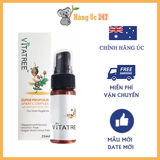 Xịt keo ong Vitatree 25ml của Úc – Kháng khuẩn, giảm đau rát họng