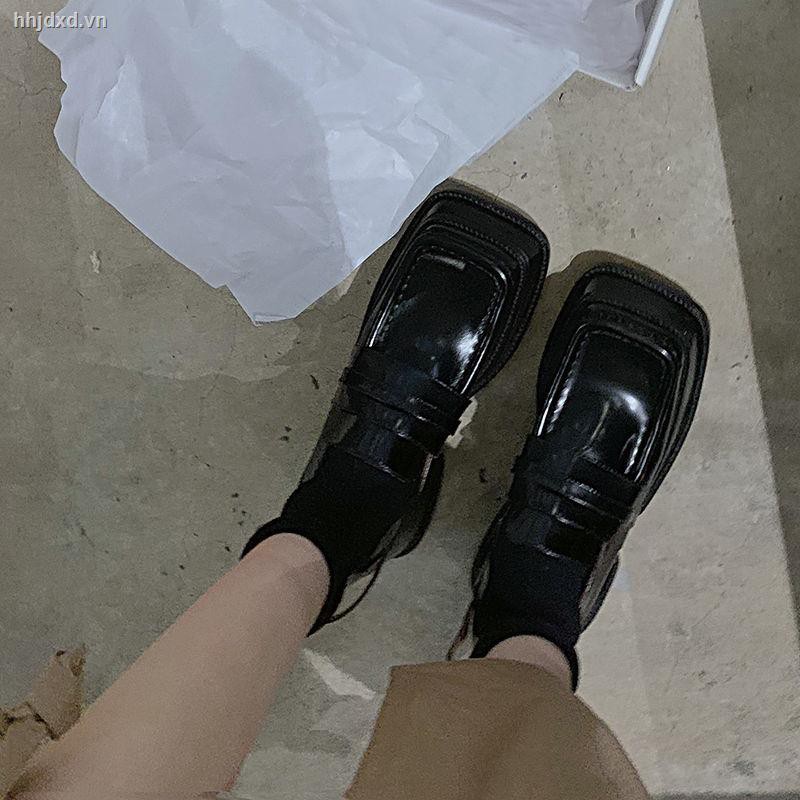 Giày Đế Xuồng Mũi Vuông Màu Đen Phong Cách Cổ Điển Anh Quốc 2020 Cho Nữ