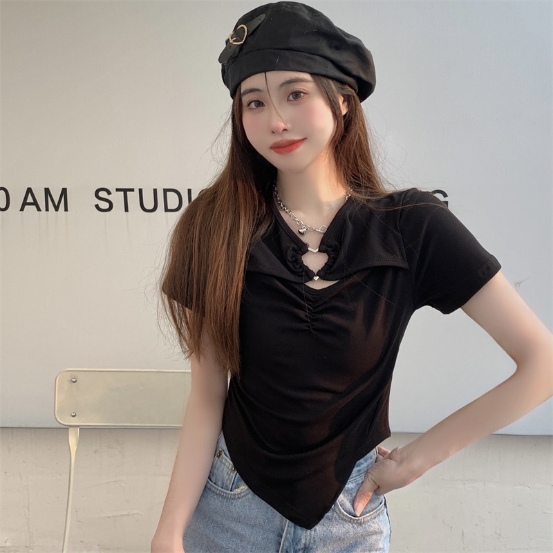 SUXI Áo Thun Tay Ngắn Dáng Ôm Màu Sắc Đơn Giản Thời Trang Mùa Hè Xinh Xắn Cho Nữ