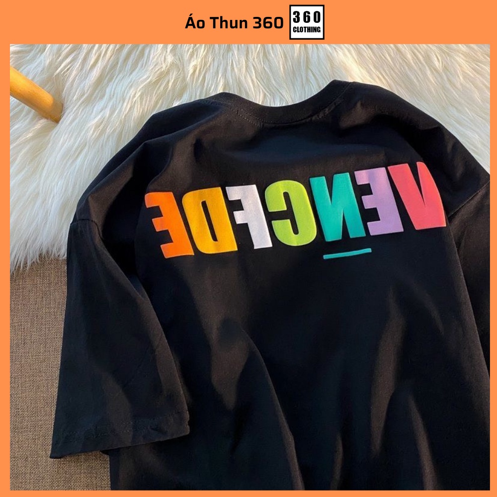 Áo thun tay lỡ cotton VENCEDE unisex nam nữ basic form rộng dáng oversize họa tiết nổi phong cách Ulzzang