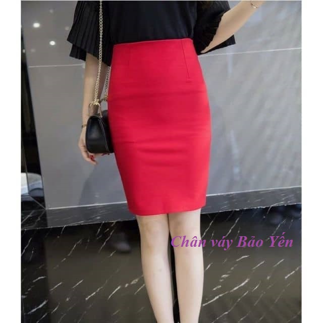 Chân váy bút chì màu đỏ xẻ sau quyến rũ - M5C