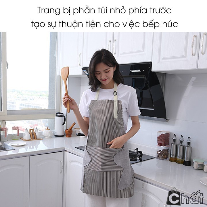 Tạp dề làm bếp kiểu sọc chống thấm có kèm khăn lau tay