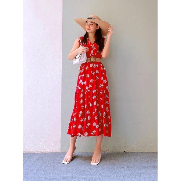 Đầm maxi lanh hoa